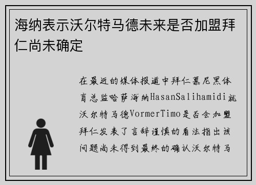 海纳表示沃尔特马德未来是否加盟拜仁尚未确定